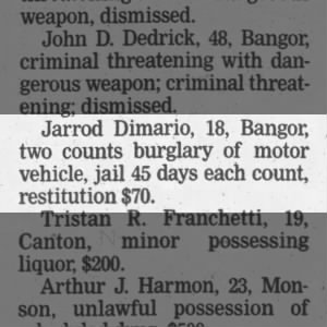 Jarrod Dimario, two counts burglary, 2010