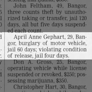 April Ann Gephart burglary, jail 60 days 